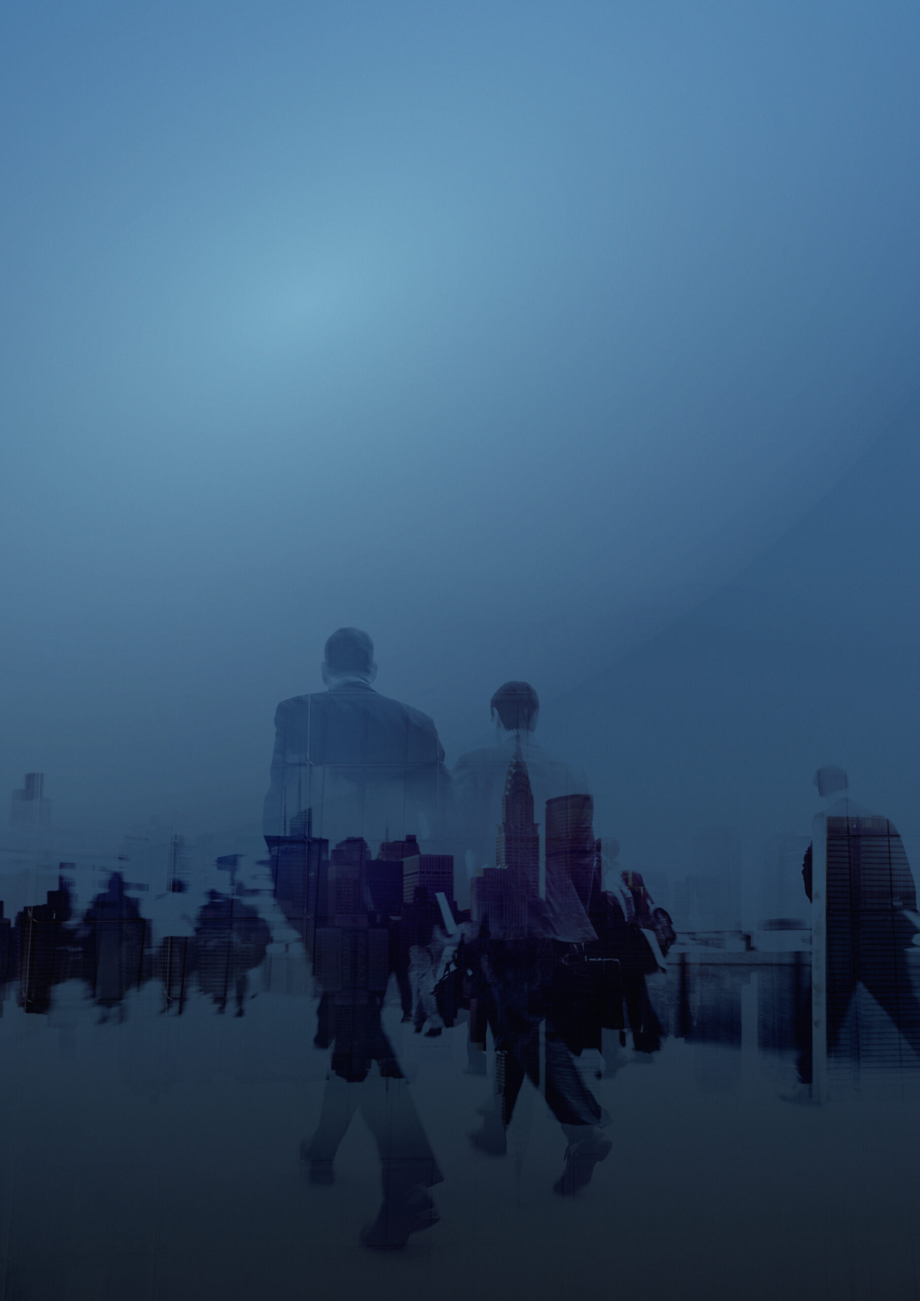 business people in blue background